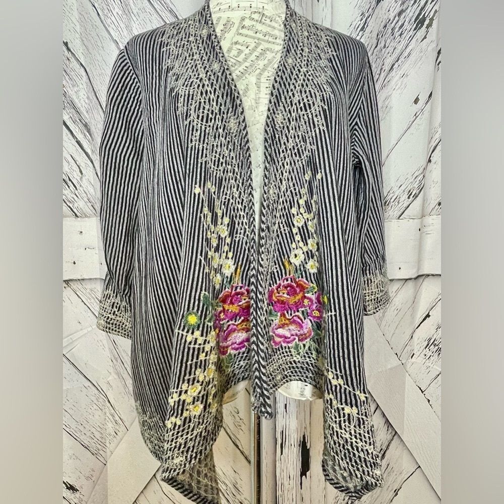World Market 100% Cotton India Boho Embroidered Draped Cardigan X/XL